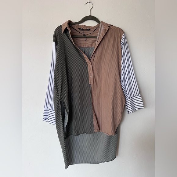 Zara Tops - Zara Striped Oversize High Low Shirt